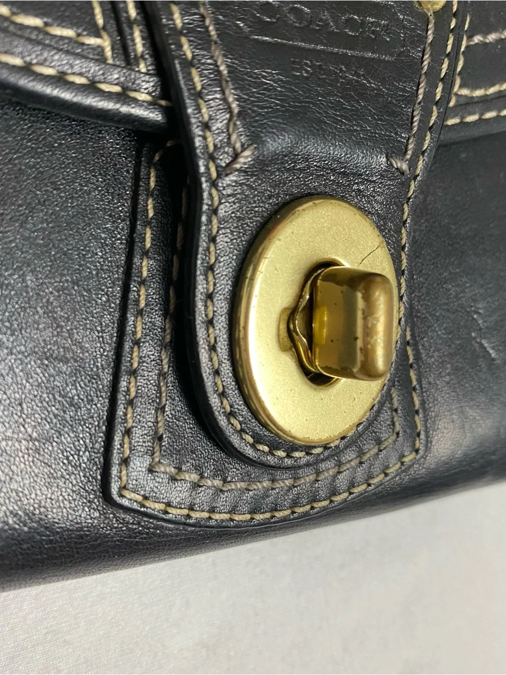Rare Vintage Coach Black Leather Wallet with Gold Turnlock